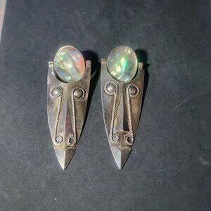 Vintage African Mask Abalone & Sterling Silver Post Earrings